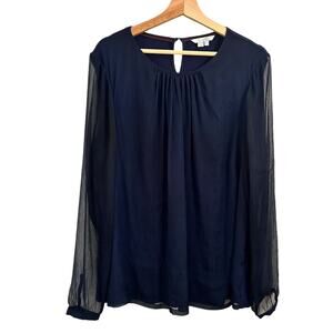 Boden Women's Boho Navy Blue Sheer Sleeves Tunic Blouse Top Size 16